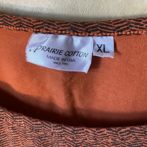 Prairie Cotton Orange and Black Dress Stretch Made in USA WXL Pockets Like New - Picture 5 of 6